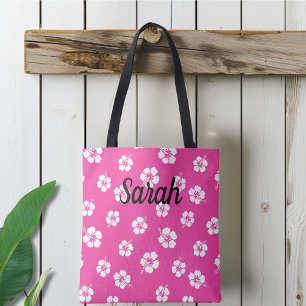 Personalised Pink Tropical Floral Tote Bag