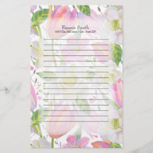 Personalised Pink Tulips and Green Leaves Stationery