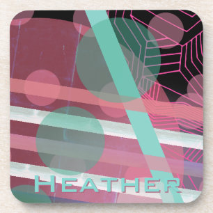 Personalised/Pink & Turquoise/Abstract Design Coaster