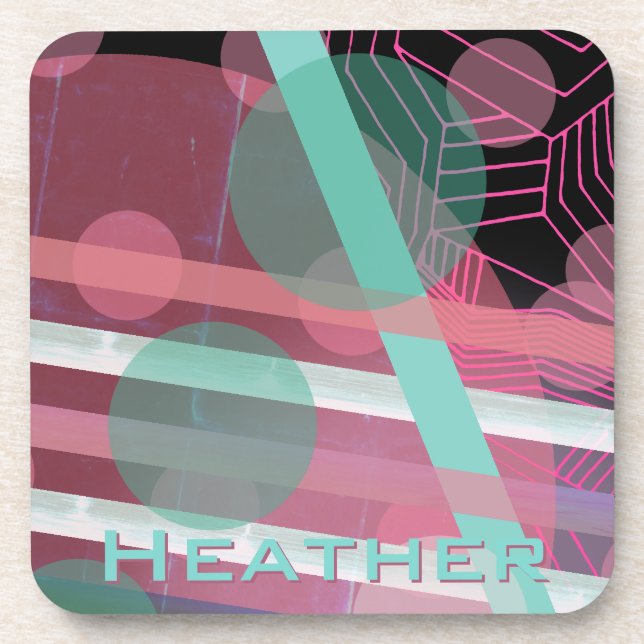 Personalised/Pink & Turquoise/Abstract Design Coaster (Front)