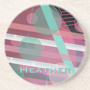 Personalised/Pink & Turquoise/Abstract Design Coaster