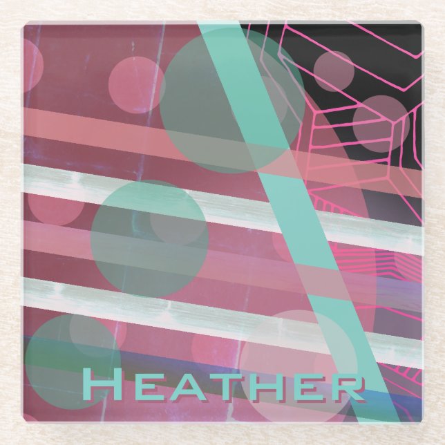 Personalised/Pink & Turquoise/Abstract Design Glass Coaster (Front)