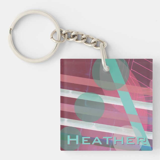 Personalised/Pink & Turquoise/Abstract Design Key Ring (Front)