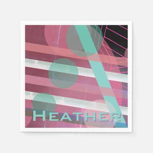 Personalised/Pink & Turquoise/Abstract Design Napkin (Front)