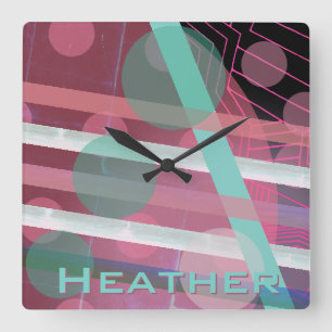 Personalised/Pink & Turquoise/Abstract Design Square Wall Clock
