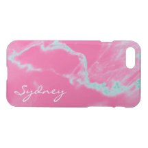Personalised Pink & Turquoise Marble iPhone 7 Case