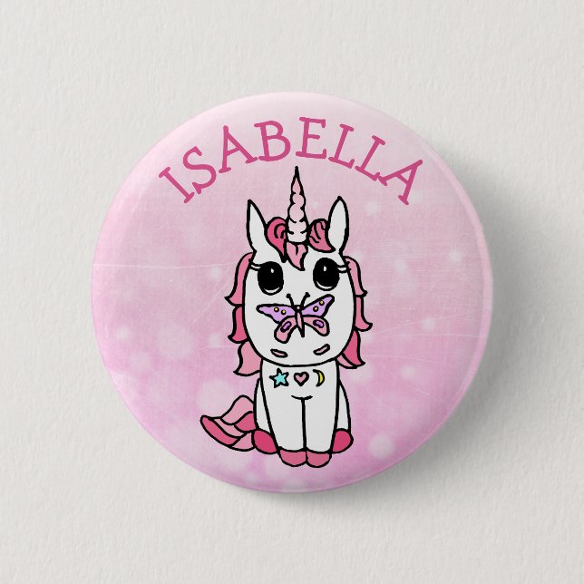 Personalised Pink Unicorn 6 Cm Round Badge (Front)
