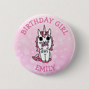 Personalised Pink Unicorn Birthday Girl 6 Cm Round Badge