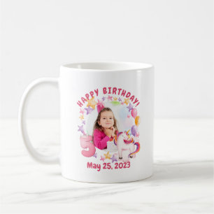 Personalised Pink Unicorn Girl 5th Birthday Coffee Mug