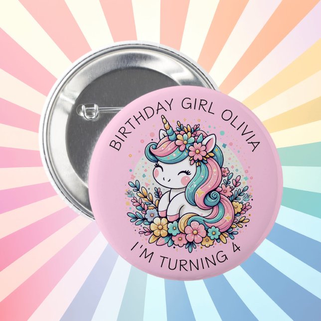 Personalised Pink Unicorn Girl's Birthday 6 Cm Round Badge (Creator Uploaded)