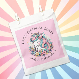 Personalised Pink Unicorn Girl's Birthday Favour Bag