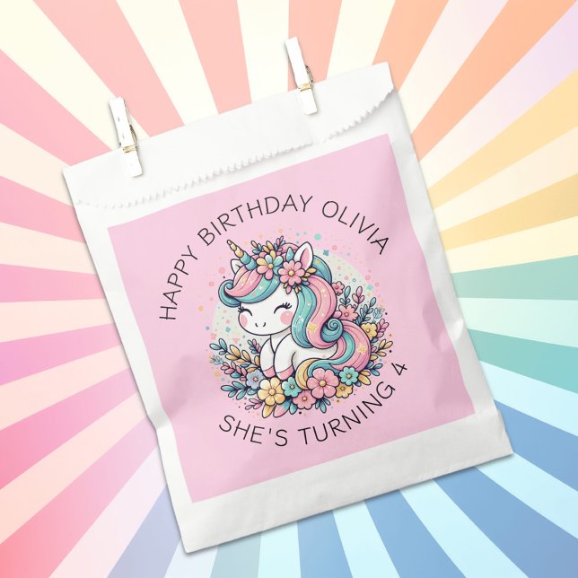 Personalised Pink Unicorn Girl's Birthday Favour Bag (Creator Uploaded)