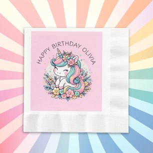 Personalised Pink Unicorn Girl's Birthday Napkin