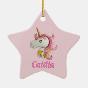 Personalised Pink Unicorn Girls Ceramic Ornament