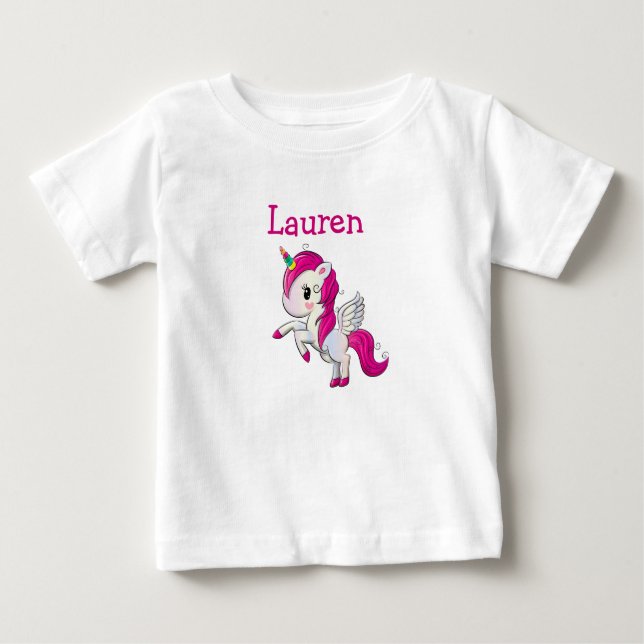 Personalised Pink Unicorn Girl's Name Shirt (Front)