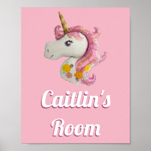 Personalised Pink Unicorn Girl's Room Poster