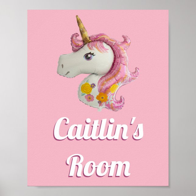 Personalised Pink Unicorn Girl's Room Poster (Front)