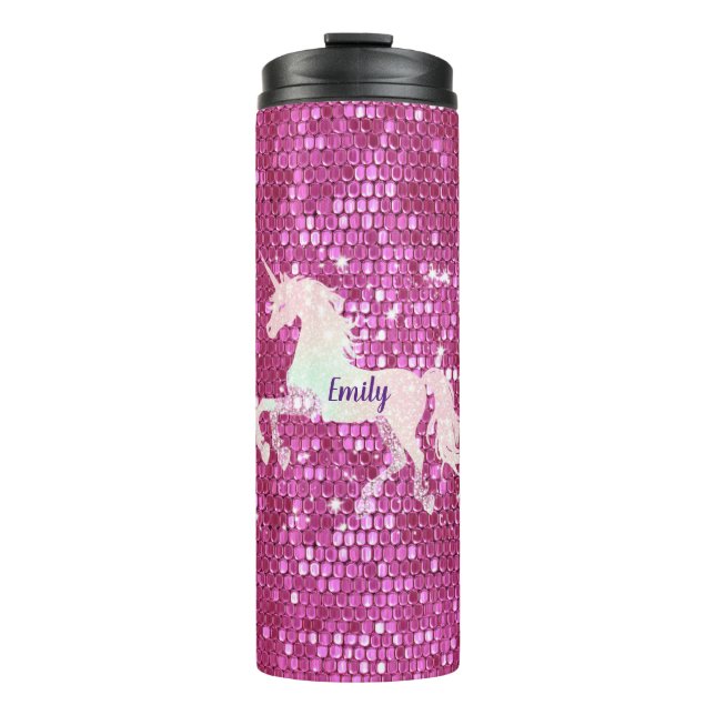 Personalised Pink Unicorn Thermal Tumbler  (Front)