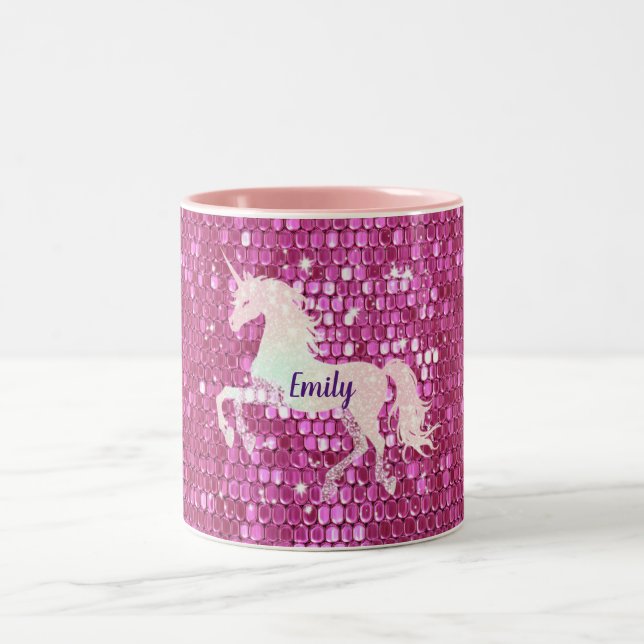 Personalised Pink Unicorn  Two-Tone Coffee Mug (Center)