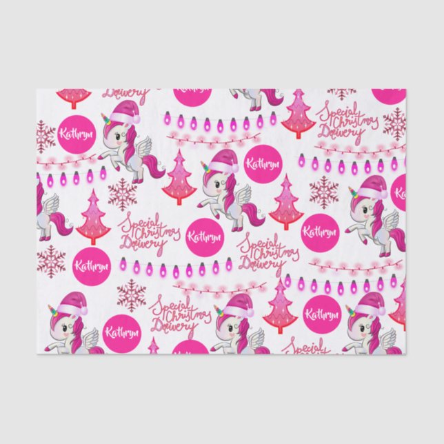 Personalised Pink Unicorns Christmas Tissue Paper (Front)