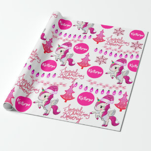 Personalised Pink Unicorns Christmas Wrapping Paper
