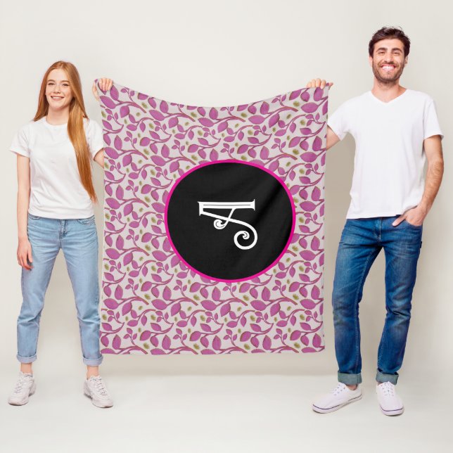 Personalised pink vine floral pattern  fleece blanket (In Situ)