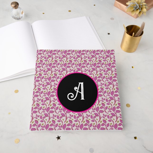 Personalised pink vine floral pattern  guest book (Front Open)