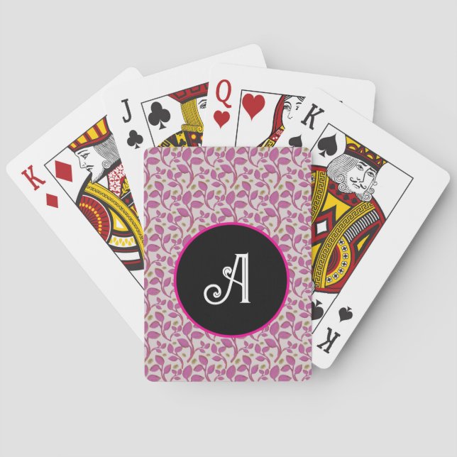 Personalised pink vine floral pattern  playing cards (Back)
