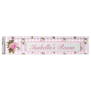 Personalised Pink Vintage Rose Baby Nursery Name Nameplate