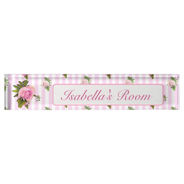 Personalised Pink Vintage Rose Baby Nursery Name Nameplate (Front)