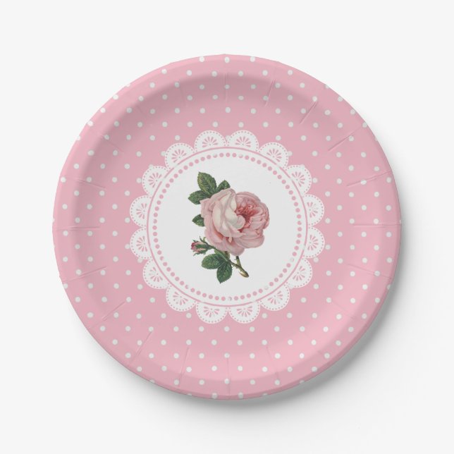 Personalised Pink Vintage Rose Paper Plates (Front)