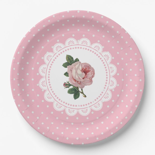 Personalised Pink Vintage Rose Paper Plates (Front)