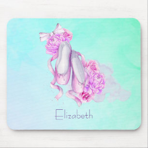 Personalised Pink Watercolor Ballet Slippers Mouse Pad
