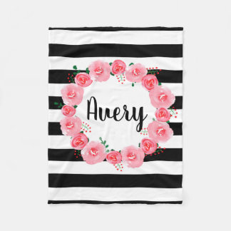 Personalised Pink Watercolor floral fleece Blanket