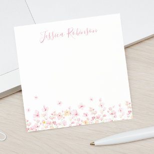 Personalised Pink Watercolor Floral Post-it Notes
