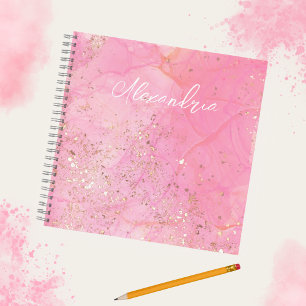 Personalised Pink Watercolor Glittery Modern Notebook