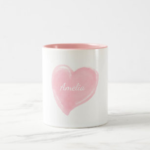 Personalised Pink Watercolor Heart Two-Tone Coffee Mug