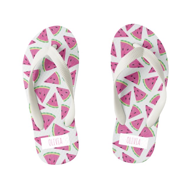 Personalised Pink Watermelon Tropical Summer Kid's Thongs (Footbed)