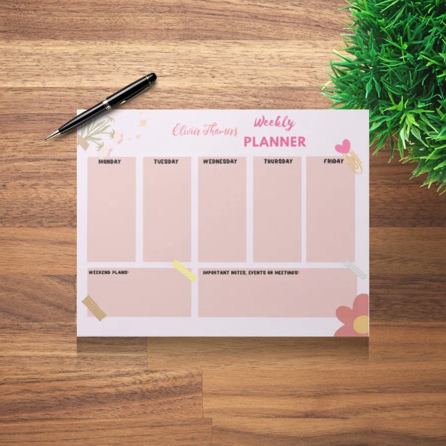 Personalised Pink Weekly Planner Notepad (Creator Uploaded)