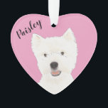 Personalised Pink Westie West Highland Terrier Ornament<br><div class="desc">I am in love with this beautifully detailed watercolor illustration of a wheaten terrier dog on a sweet pink heart! Personalise these pastel ornaments and make the nice list this year! For the perfect presents, pair it with a matching item from the collection for a thoughtful housewarming, bridal shower, teacher,...</div>