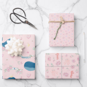 Personalised Pink Whale Nautical Wrapping Paper Sheet