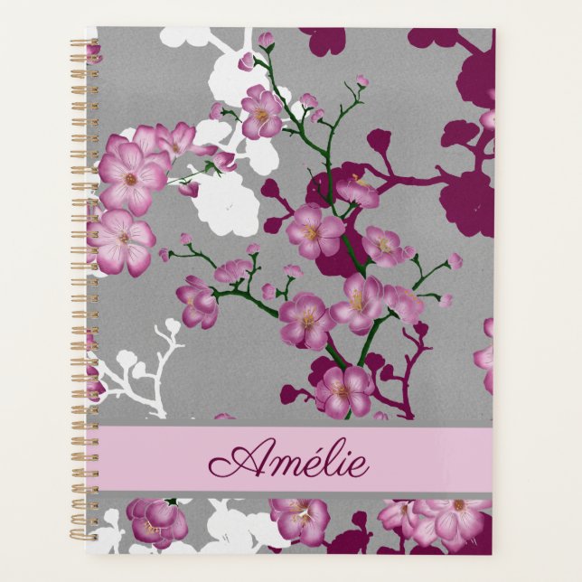 Personalised Pink White Cherry Blossoms Planner (Front)