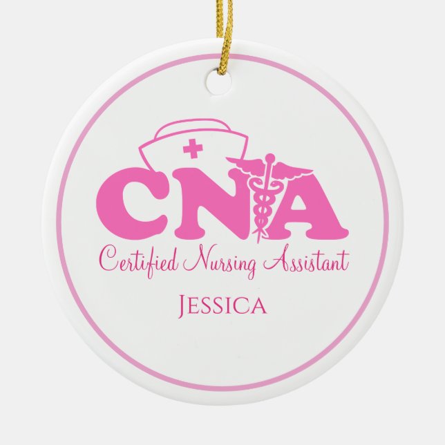 Personalised Pink White CNA Nurse Christmas   Ceramic Ornament (Front)