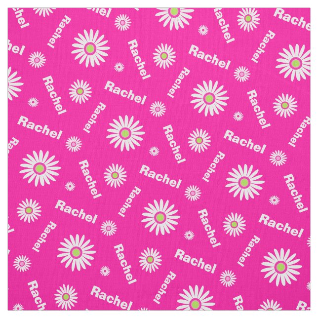 Personalised pink white daisy name pattern fabric (Swatch)