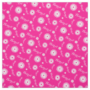 Personalised pink white daisy name pattern fabric