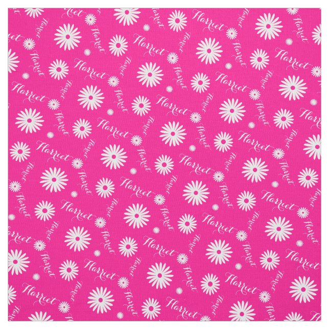 Personalised pink white daisy name pattern fabric (Swatch)