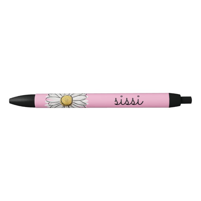 Personalised Pink & White Daisy Pen – Custom Text (Front)