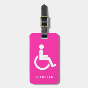 Personalised Pink White disabled handicap symbol   Luggage Tag