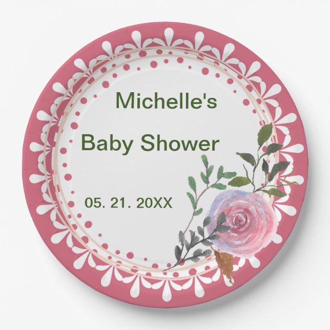 Personalised Pink & White Florals Paper Plate (Front)