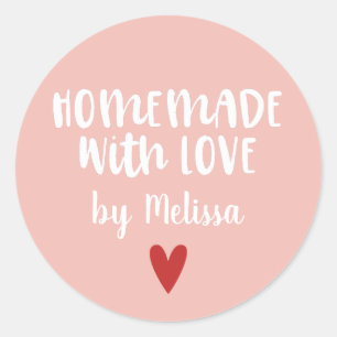 Personalised Pink White Homemade With Love Classic Round Sticker